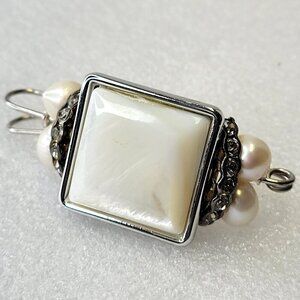 Square Brooch with Faux White Pearls Pin